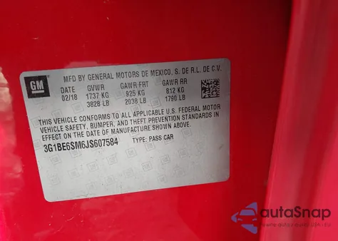 2018 Chevrolet Cruze Lt Auto from USA, damaged, VIN 3G1BE6SM6JS607584